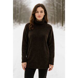 525 USA Ribbed Turtleneck Sweater Brown Plush Retro Style Cozy Winter Luxury Lay